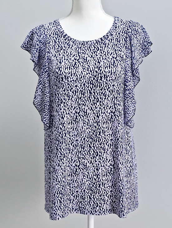 Michael Kors Tops - Michael Kors | Navy, Lavender and White Patterned Print Ruffle Sleeve Blouse